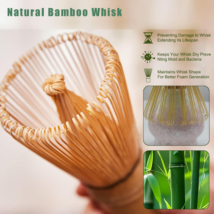 Matcha Whisk Set, Ceramic Matcha Set, Matcha Bowl with Spout and Whisk,8 pcs Matcha Tea Kit for Matcha Lovers, Ideal Gift Christmas, Birthday (Blue)