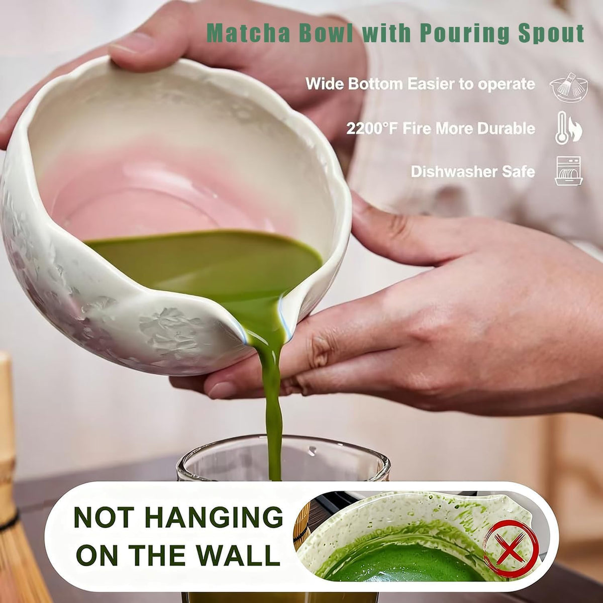 Matcha Whisk Set, Ceramic Matcha Set, Matcha Bowl with Spout and Whisk,8 pcs Matcha Tea Kit for Matcha Lovers, Ideal Gift Christmas, Birthday (Blue)