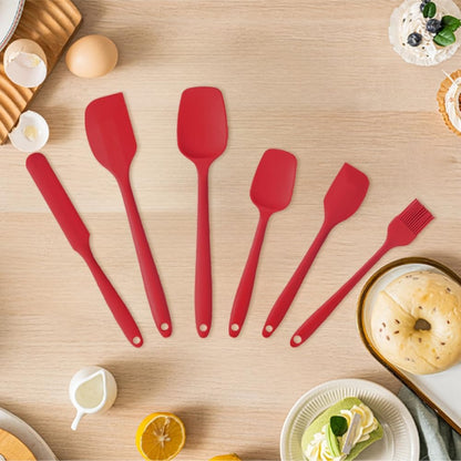 Food Grade Silicone Rubber Spatula Set for Baking, Cooking, and Mixing High Heat Resistant Non Stick Dishwasher Safe BPA-Free Multicolor Set of 6（Red）