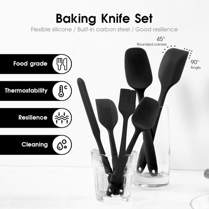 Food Grade Silicone Rubber Spatula Set for Baking, Cooking, and Mixing High Heat Resistant Non Stick Dishwasher Safe BPA-Free Multicolor Set of 6（Red）