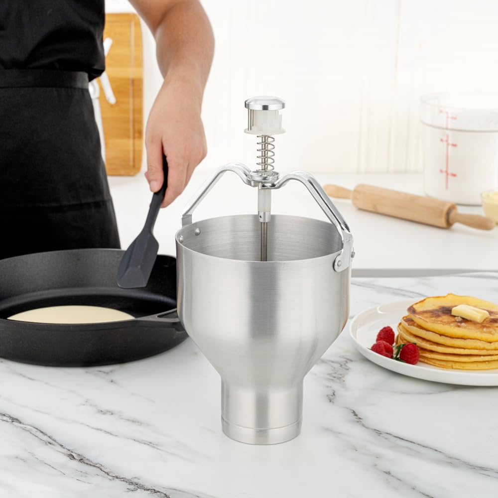 Met Lux 88 Ounce Waffle Batter Dispenser 1 Durable Pancake Dropper - Easy To Use With Portion Control Dial Settings Aluminum Cupcake Batter Dispenser Make Crepes or Biscuits