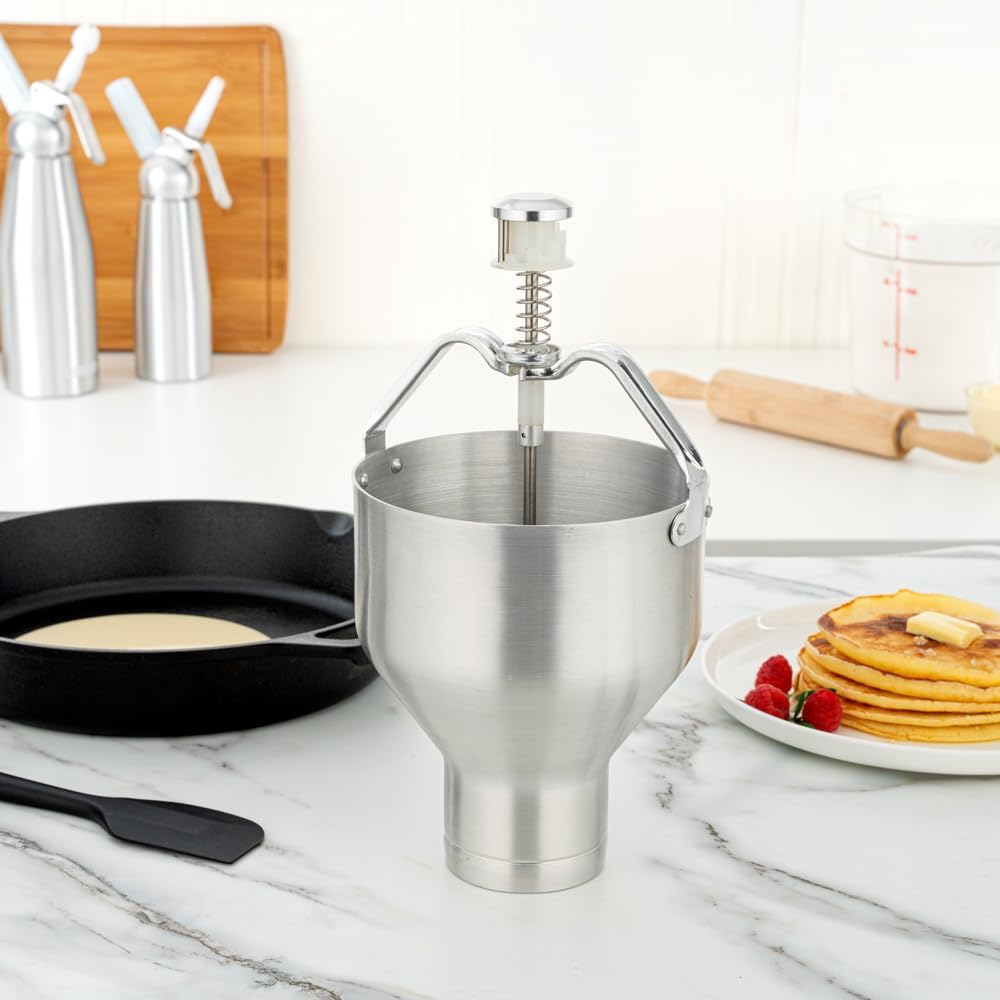 Met Lux 88 Ounce Waffle Batter Dispenser 1 Durable Pancake Dropper - Easy To Use With Portion Control Dial Settings Aluminum Cupcake Batter Dispenser Make Crepes or Biscuits