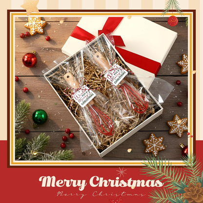 20 Sets Baking Gifts Set Includes 8 Inch Silicone Whisk with Wood Handle Wired Stainless Steel Whisk Set Greeting Cards Plastic Bags for Party Birthday Christmas Stuffers Gift(Red)