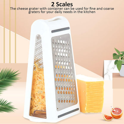 Cheese Grater, Reversible Box Grater with Two Sides, Food Grater with Storage Container, Vegetable Garlic Chopper Tool, Stainless Steel Grater for Kitchen