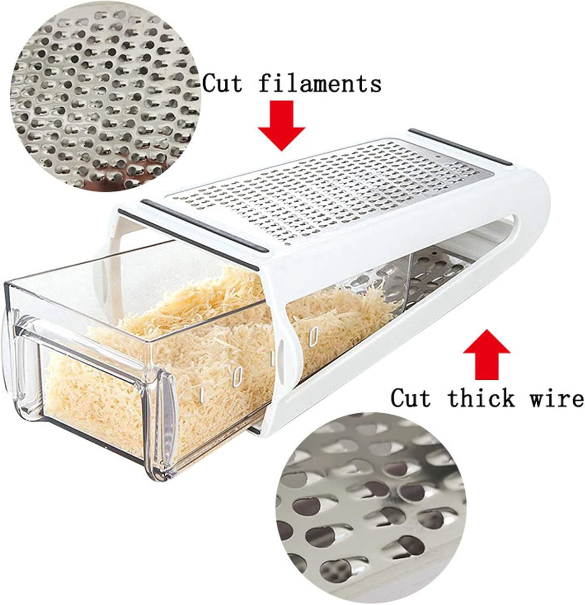 Cheese Grater, Reversible Box Grater with Two Sides, Food Grater with Storage Container, Vegetable Garlic Chopper Tool, Stainless Steel Grater for Kitchen