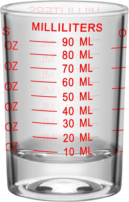 1Pc Shot Glass Measuring Cup 3 Ounce/90ML Liquid Heavy High Espresso Glass Cup Black Line Espresso Shot Glasses with Measurement (1, Red scale)