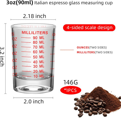 1Pc Shot Glass Measuring Cup 3 Ounce/90ML Liquid Heavy High Espresso Glass Cup Black Line Espresso Shot Glasses with Measurement (1, Red scale)