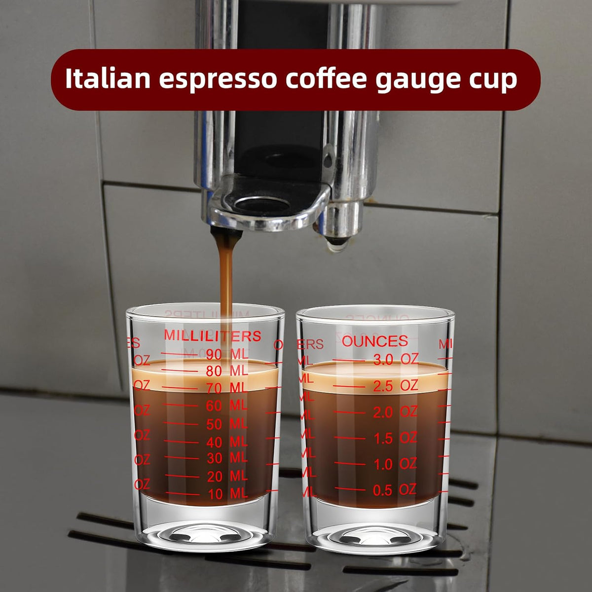 1Pc Shot Glass Measuring Cup 3 Ounce/90ML Liquid Heavy High Espresso Glass Cup Black Line Espresso Shot Glasses with Measurement (1, Red scale)