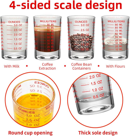 1Pc Shot Glass Measuring Cup 3 Ounce/90ML Liquid Heavy High Espresso Glass Cup Black Line Espresso Shot Glasses with Measurement (1, Red scale)