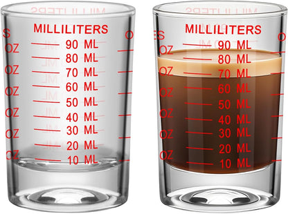 1Pc Shot Glass Measuring Cup 3 Ounce/90ML Liquid Heavy High Espresso Glass Cup Black Line Espresso Shot Glasses with Measurement (1, Red scale)