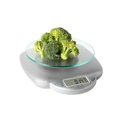11LB Capacity Digital Glass Top Kitchen Scale with LCD Display, Weight in Grams and Ounces for Baking, Cooking, and Meal Prep, Silver