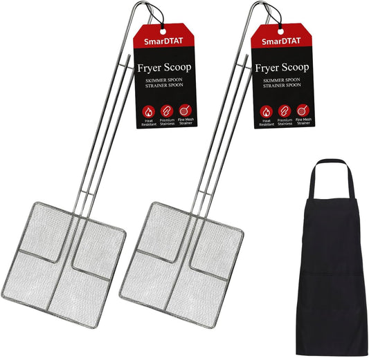 2PCS - Kitchen Spider Fryer Scoop Fry Skimmer Fryer Skimmer Frying Strainer for Cooking Deep Straining Spoon Ladle Oil Long Handle with Stainless Steel Tools Spoons for Deep Fryer Fine Mesh Strainer