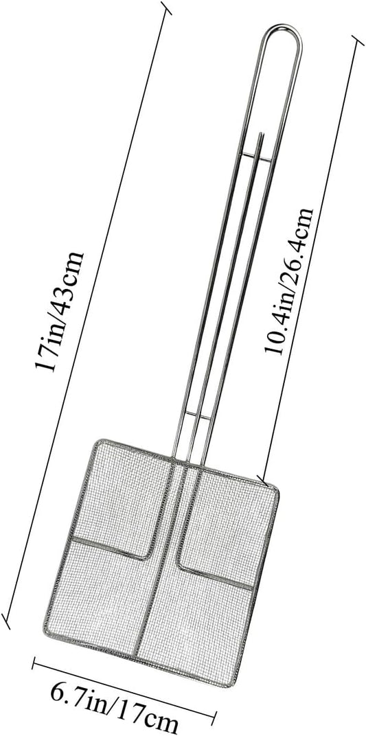 2PCS - Kitchen Spider Fryer Scoop Fry Skimmer Fryer Skimmer Frying Strainer for Cooking Deep Straining Spoon Ladle Oil Long Handle with Stainless Steel Tools Spoons for Deep Fryer Fine Mesh Strainer