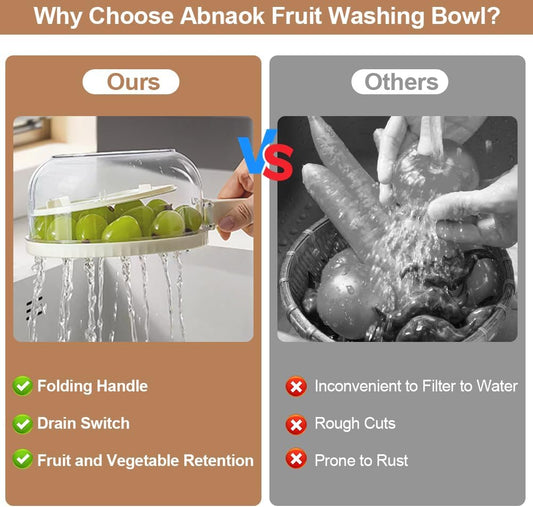 Multifunctional Fruit Washing Bowl, Berry Washing Bowl,Foldable Handle Fruit Strainer Container with Lid, Kitchen Colanders & Food Strainers, Suitable for Washing Fruits and Vegetables