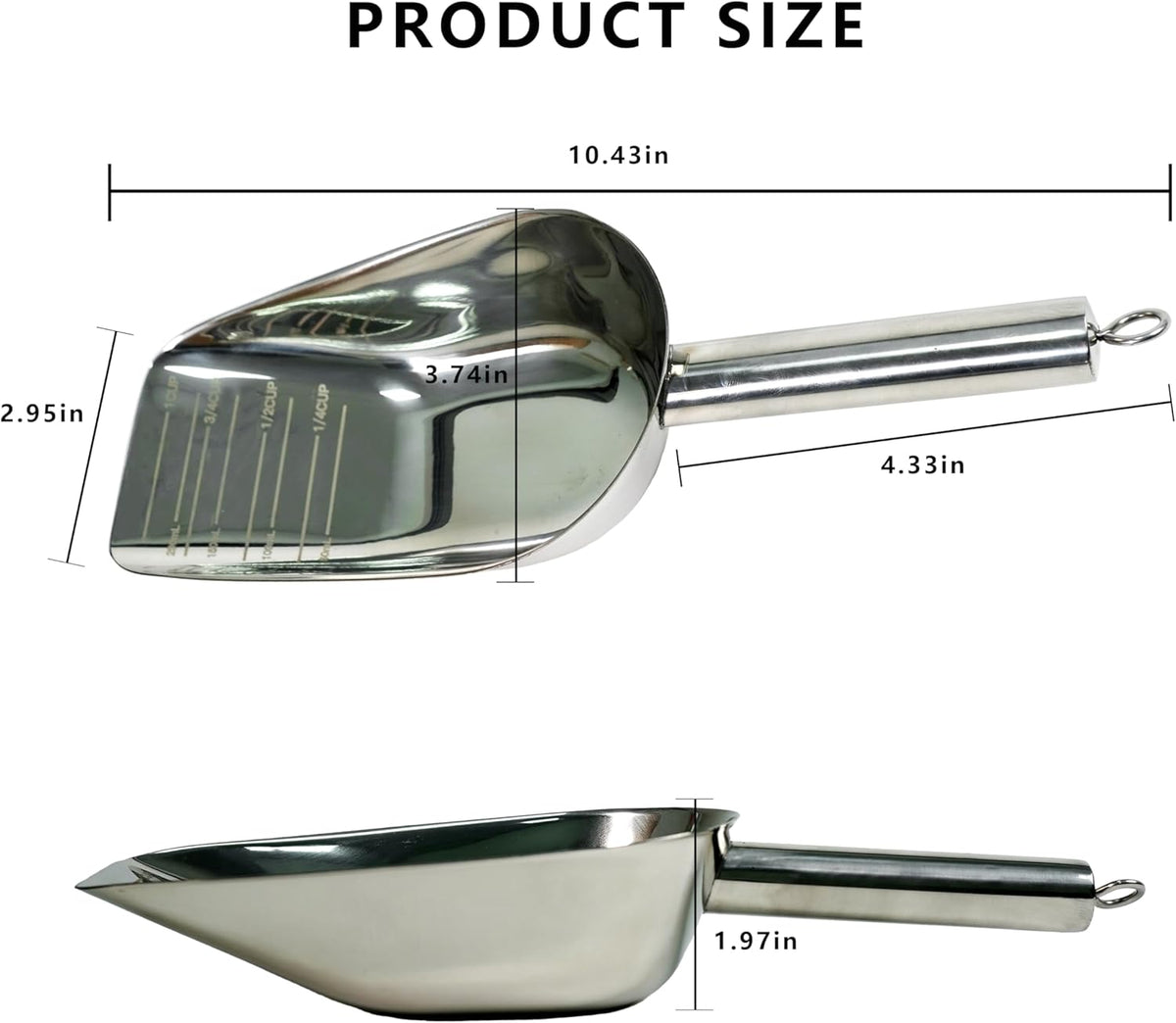 Dog and Cat Food Scoop, 1 Cup Stainless Steel Measuring Scooper with Long Handle for Pet Food, Ice Machine & Freezer, Easy to Clean & Store