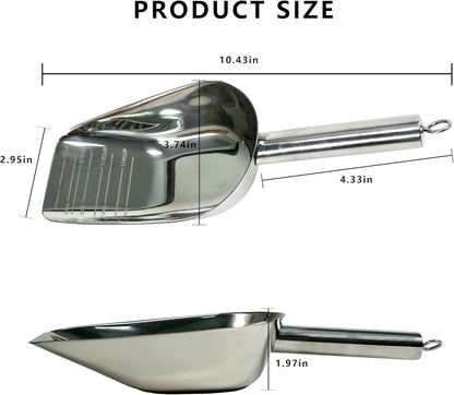 Dog and Cat Food Scoop, 1 Cup Stainless Steel Measuring Scooper with Long Handle for Pet Food, Ice Machine & Freezer, Easy to Clean & Store