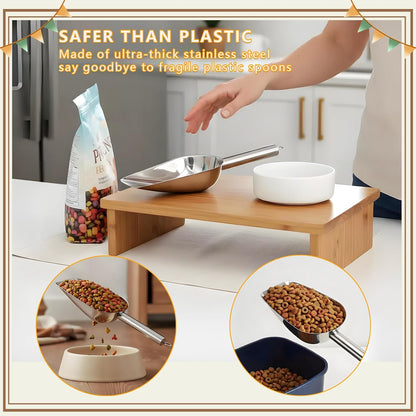 Dog and Cat Food Scoop, 1 Cup Stainless Steel Measuring Scooper with Long Handle for Pet Food, Ice Machine & Freezer, Easy to Clean & Store