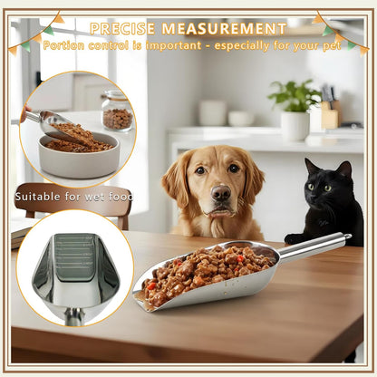 Dog and Cat Food Scoop, 1 Cup Stainless Steel Measuring Scooper with Long Handle for Pet Food, Ice Machine & Freezer, Easy to Clean & Store