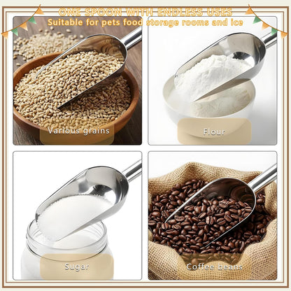 Dog and Cat Food Scoop, 1 Cup Stainless Steel Measuring Scooper with Long Handle for Pet Food, Ice Machine & Freezer, Easy to Clean & Store