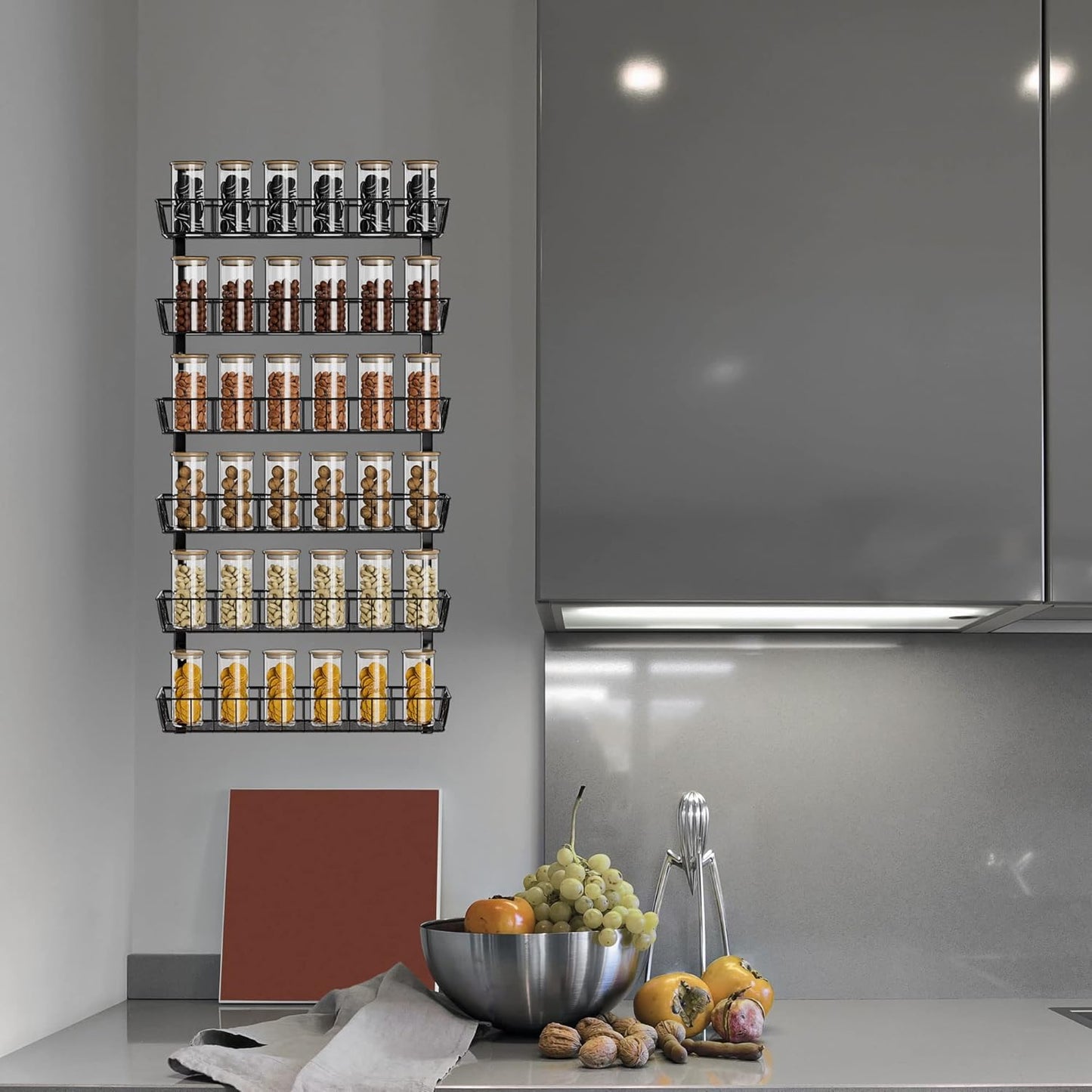 Wall Mount Spice Rack Organizer, 12-Tier Adjustable Dual-Use Shelf | Hanging Spice Rack Organizer, Kitchen Pantry Cabinet Storage Holder for Spices, Mason Jars, Bottles & Cans, Black