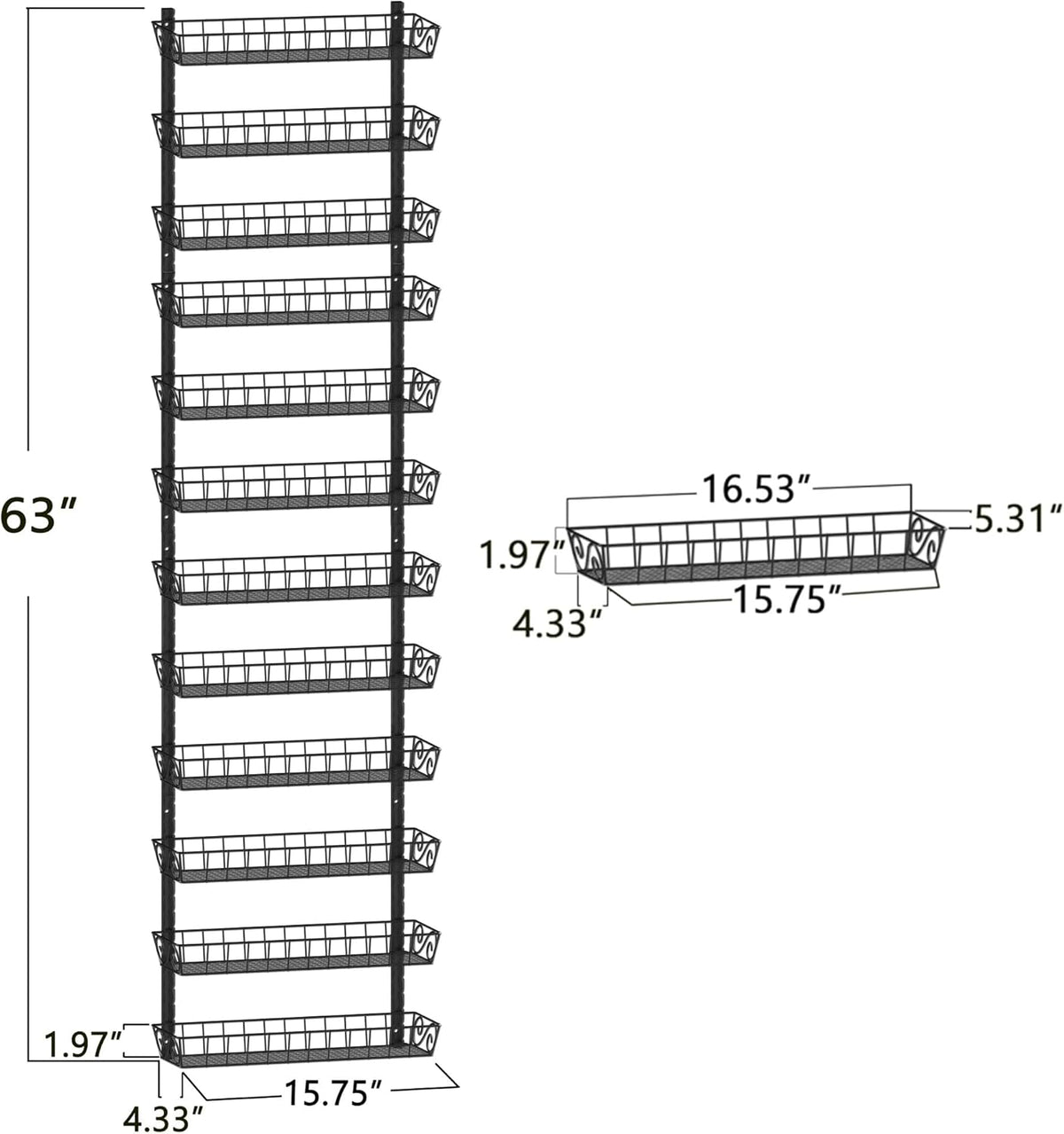 Wall Mount Spice Rack Organizer, 12-Tier Adjustable Dual-Use Shelf | Hanging Spice Rack Organizer, Kitchen Pantry Cabinet Storage Holder for Spices, Mason Jars, Bottles & Cans, Black