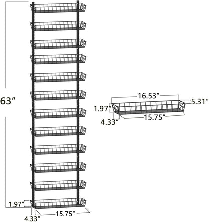 Wall Mount Spice Rack Organizer, 12-Tier Adjustable Dual-Use Shelf | Hanging Spice Rack Organizer, Kitchen Pantry Cabinet Storage Holder for Spices, Mason Jars, Bottles & Cans, Black