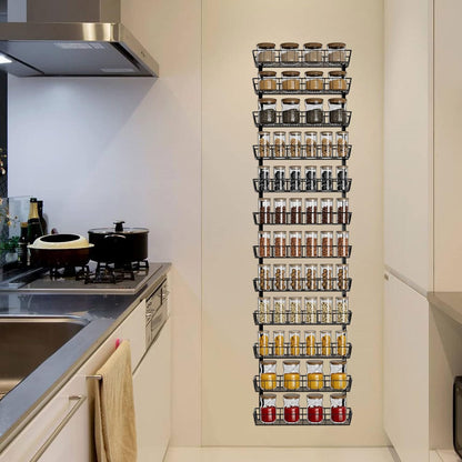 Wall Mount Spice Rack Organizer, 12-Tier Adjustable Dual-Use Shelf | Hanging Spice Rack Organizer, Kitchen Pantry Cabinet Storage Holder for Spices, Mason Jars, Bottles & Cans, Black