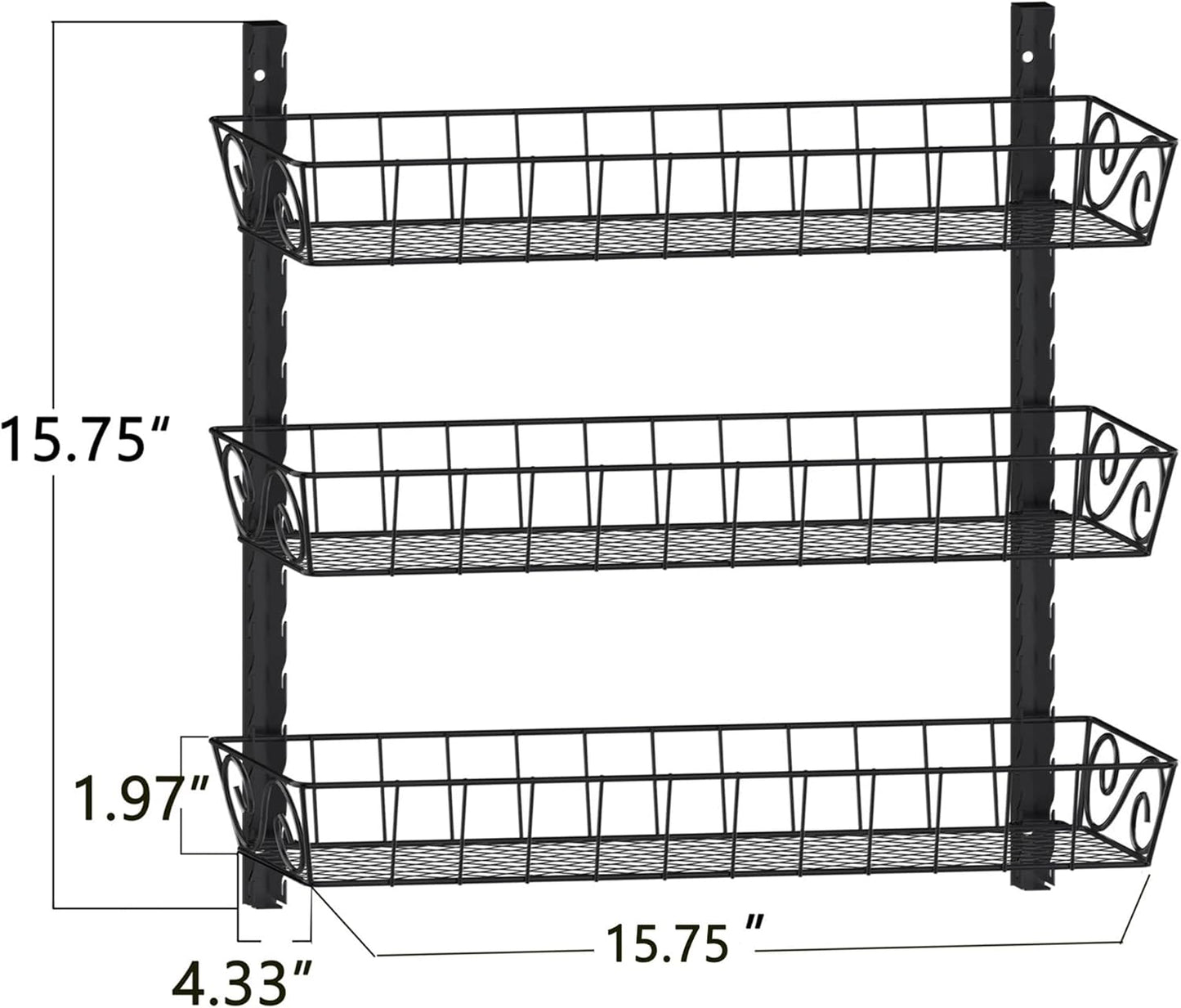 Wall Mount Spice Rack Organizer, 12-Tier Adjustable Dual-Use Shelf | Hanging Spice Rack Organizer, Kitchen Pantry Cabinet Storage Holder for Spices, Mason Jars, Bottles & Cans, Black