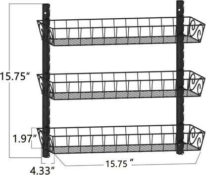 Wall Mount Spice Rack Organizer, 12-Tier Adjustable Dual-Use Shelf | Hanging Spice Rack Organizer, Kitchen Pantry Cabinet Storage Holder for Spices, Mason Jars, Bottles & Cans, Black