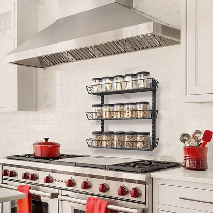 Wall Mount Spice Rack Organizer, 12-Tier Adjustable Dual-Use Shelf | Hanging Spice Rack Organizer, Kitchen Pantry Cabinet Storage Holder for Spices, Mason Jars, Bottles & Cans, Black