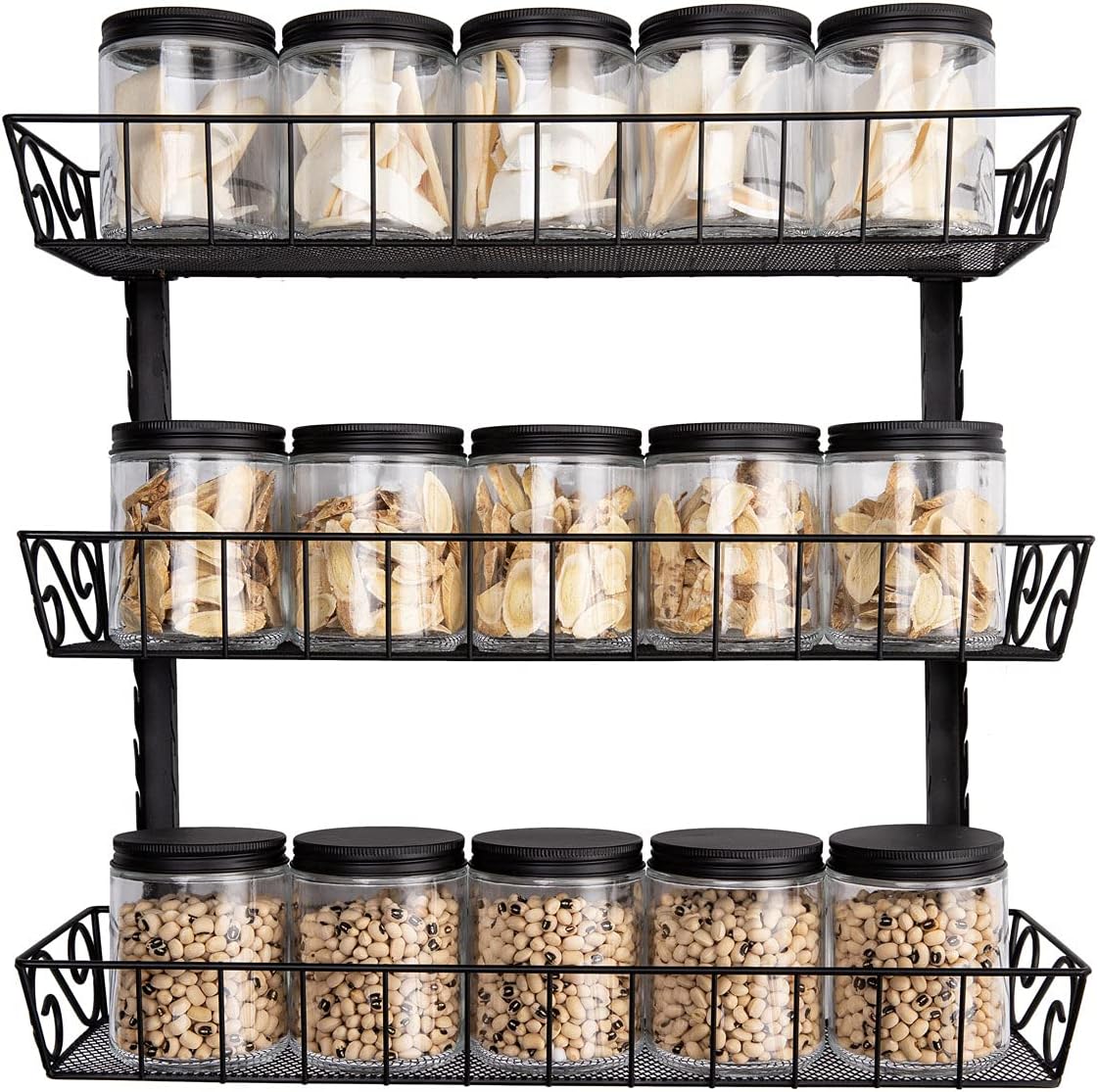 Wall Mount Spice Rack Organizer, 12-Tier Adjustable Dual-Use Shelf | Hanging Spice Rack Organizer, Kitchen Pantry Cabinet Storage Holder for Spices, Mason Jars, Bottles & Cans, Black
