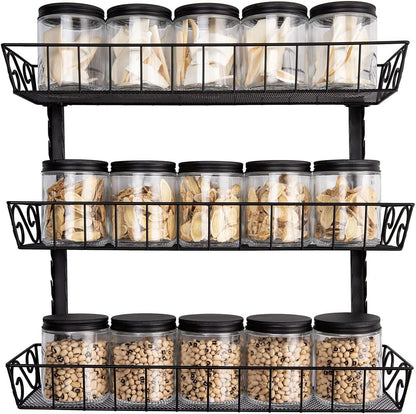 Wall Mount Spice Rack Organizer, 12-Tier Adjustable Dual-Use Shelf | Hanging Spice Rack Organizer, Kitchen Pantry Cabinet Storage Holder for Spices, Mason Jars, Bottles & Cans, Black