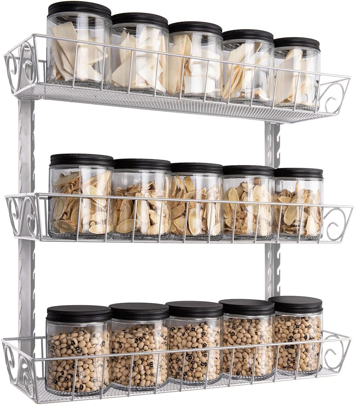 Wall Mount Spice Rack Organizer, 12-Tier Adjustable Dual-Use Shelf | Hanging Spice Rack Organizer, Kitchen Pantry Cabinet Storage Holder for Spices, Mason Jars, Bottles & Cans, Black