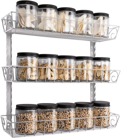 Wall Mount Spice Rack Organizer, 12-Tier Adjustable Dual-Use Shelf | Hanging Spice Rack Organizer, Kitchen Pantry Cabinet Storage Holder for Spices, Mason Jars, Bottles & Cans, Black