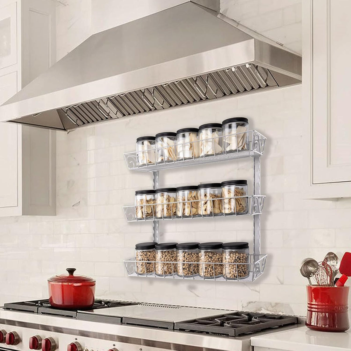 Wall Mount Spice Rack Organizer, 12-Tier Adjustable Dual-Use Shelf | Hanging Spice Rack Organizer, Kitchen Pantry Cabinet Storage Holder for Spices, Mason Jars, Bottles & Cans, Black