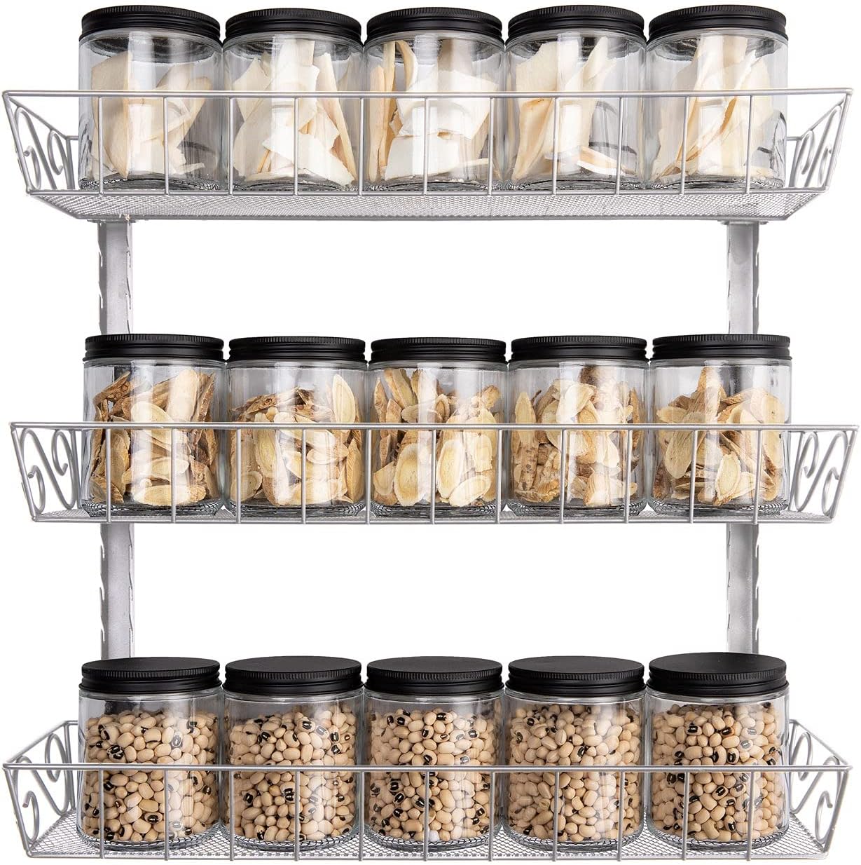 Wall Mount Spice Rack Organizer, 12-Tier Adjustable Dual-Use Shelf | Hanging Spice Rack Organizer, Kitchen Pantry Cabinet Storage Holder for Spices, Mason Jars, Bottles & Cans, Black