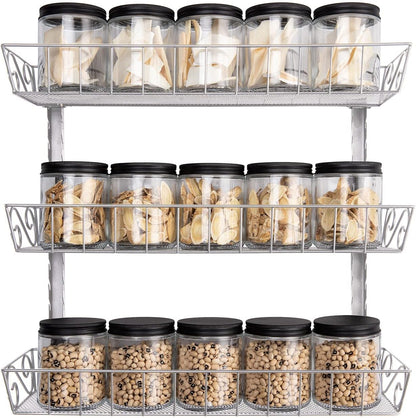 Wall Mount Spice Rack Organizer, 12-Tier Adjustable Dual-Use Shelf | Hanging Spice Rack Organizer, Kitchen Pantry Cabinet Storage Holder for Spices, Mason Jars, Bottles & Cans, Black
