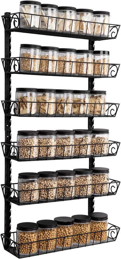 Wall Mount Spice Rack Organizer, 12-Tier Adjustable Dual-Use Shelf | Hanging Spice Rack Organizer, Kitchen Pantry Cabinet Storage Holder for Spices, Mason Jars, Bottles & Cans, Black