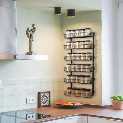 Wall Mount Spice Rack Organizer, 12-Tier Adjustable Dual-Use Shelf | Hanging Spice Rack Organizer, Kitchen Pantry Cabinet Storage Holder for Spices, Mason Jars, Bottles & Cans, Black