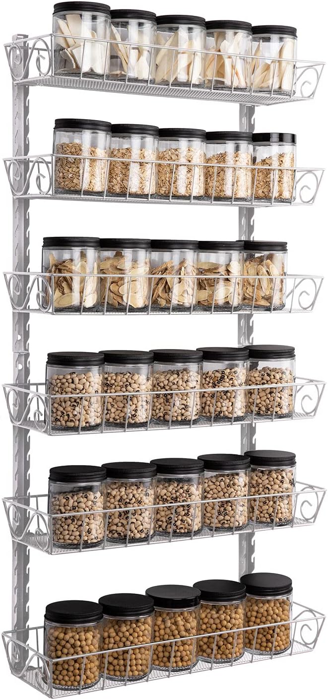 Wall Mount Spice Rack Organizer, 12-Tier Adjustable Dual-Use Shelf | Hanging Spice Rack Organizer, Kitchen Pantry Cabinet Storage Holder for Spices, Mason Jars, Bottles & Cans, Black