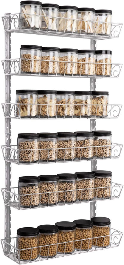 Wall Mount Spice Rack Organizer, 12-Tier Adjustable Dual-Use Shelf | Hanging Spice Rack Organizer, Kitchen Pantry Cabinet Storage Holder for Spices, Mason Jars, Bottles & Cans, Black