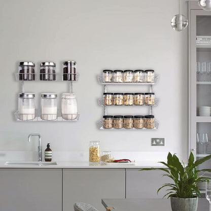 Wall Mount Spice Rack Organizer, 12-Tier Adjustable Dual-Use Shelf | Hanging Spice Rack Organizer, Kitchen Pantry Cabinet Storage Holder for Spices, Mason Jars, Bottles & Cans, Black