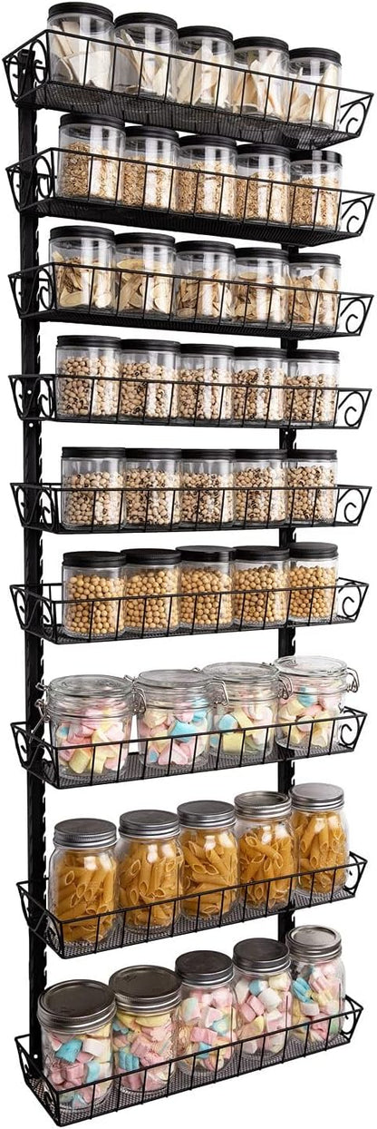 Wall Mount Spice Rack Organizer, 12-Tier Adjustable Dual-Use Shelf | Hanging Spice Rack Organizer, Kitchen Pantry Cabinet Storage Holder for Spices, Mason Jars, Bottles & Cans, Black