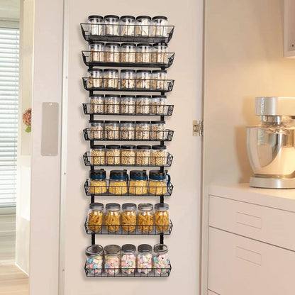 Wall Mount Spice Rack Organizer, 12-Tier Adjustable Dual-Use Shelf | Hanging Spice Rack Organizer, Kitchen Pantry Cabinet Storage Holder for Spices, Mason Jars, Bottles & Cans, Black