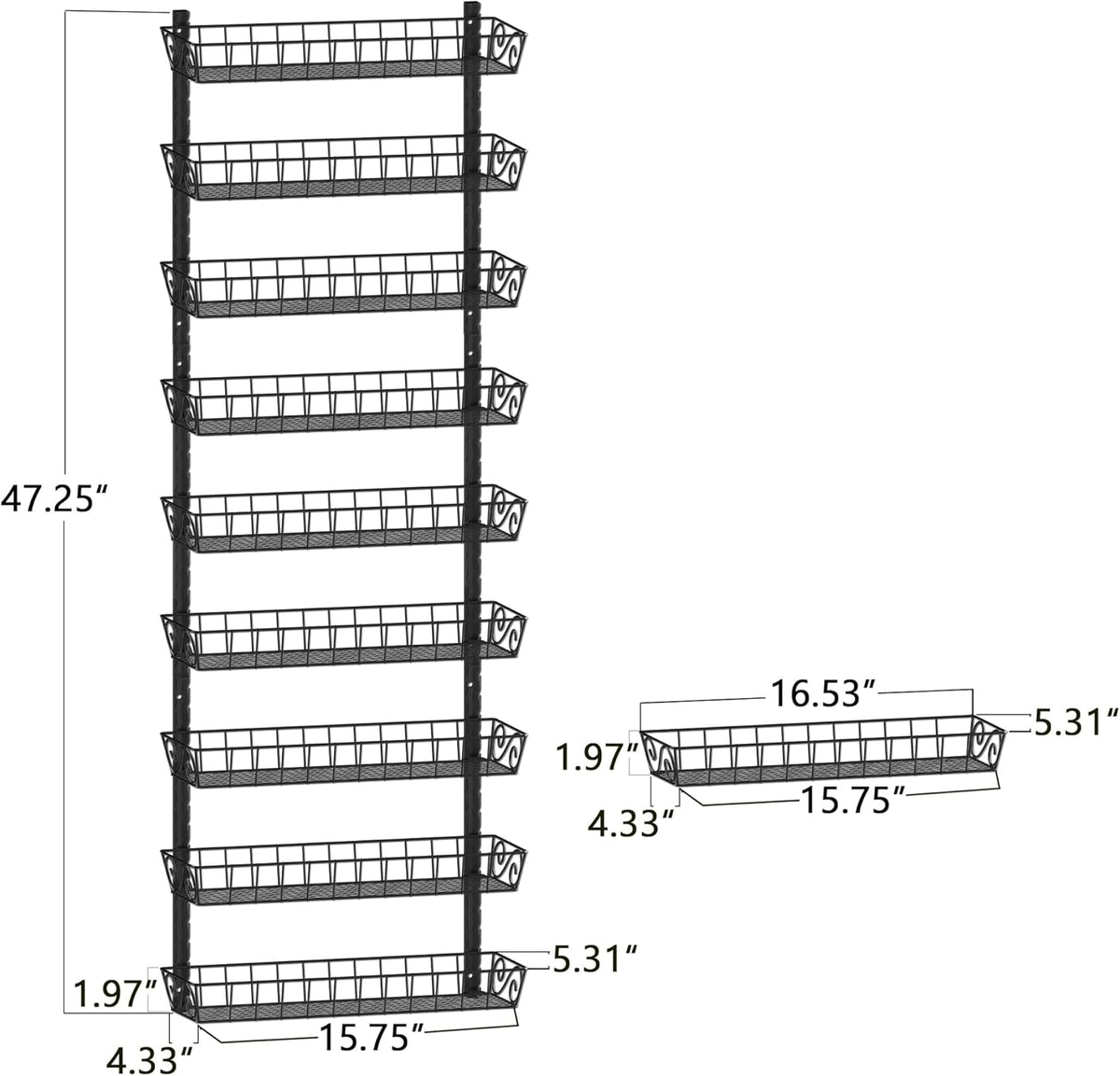 Wall Mount Spice Rack Organizer, 12-Tier Adjustable Dual-Use Shelf | Hanging Spice Rack Organizer, Kitchen Pantry Cabinet Storage Holder for Spices, Mason Jars, Bottles & Cans, Black