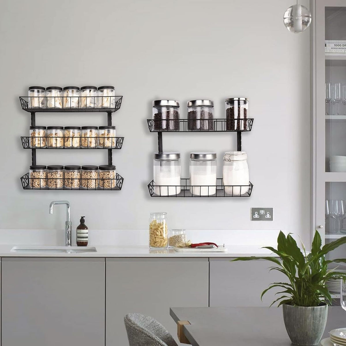 Wall Mount Spice Rack Organizer, 12-Tier Adjustable Dual-Use Shelf | Hanging Spice Rack Organizer, Kitchen Pantry Cabinet Storage Holder for Spices, Mason Jars, Bottles & Cans, Black