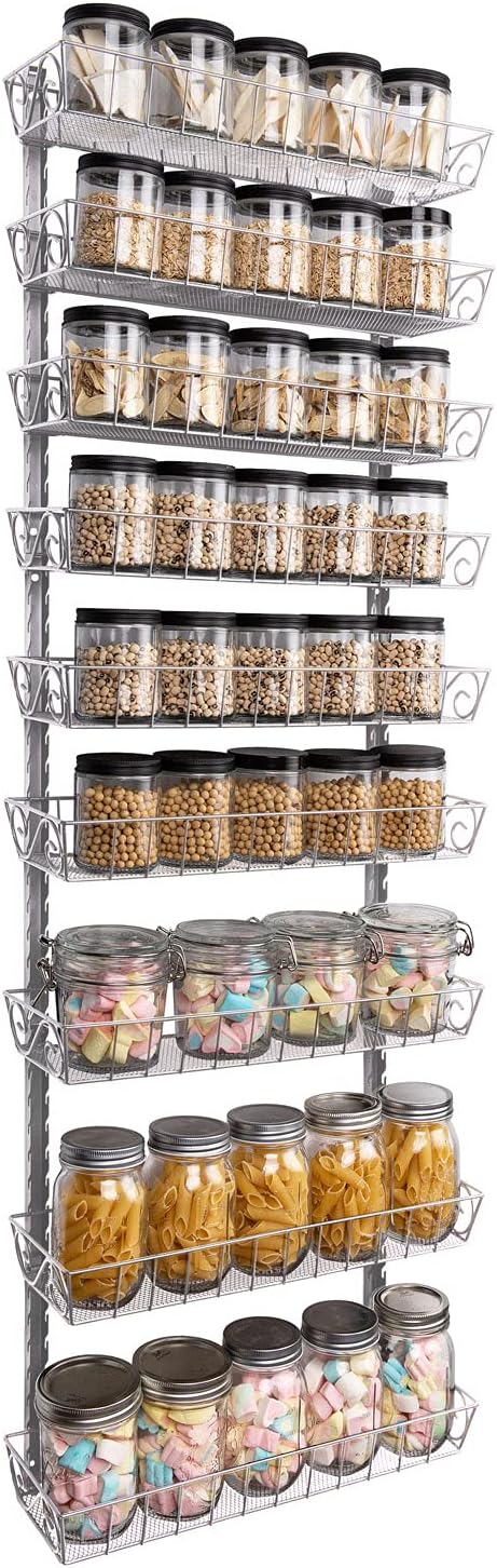 Wall Mount Spice Rack Organizer, 12-Tier Adjustable Dual-Use Shelf | Hanging Spice Rack Organizer, Kitchen Pantry Cabinet Storage Holder for Spices, Mason Jars, Bottles & Cans, Black
