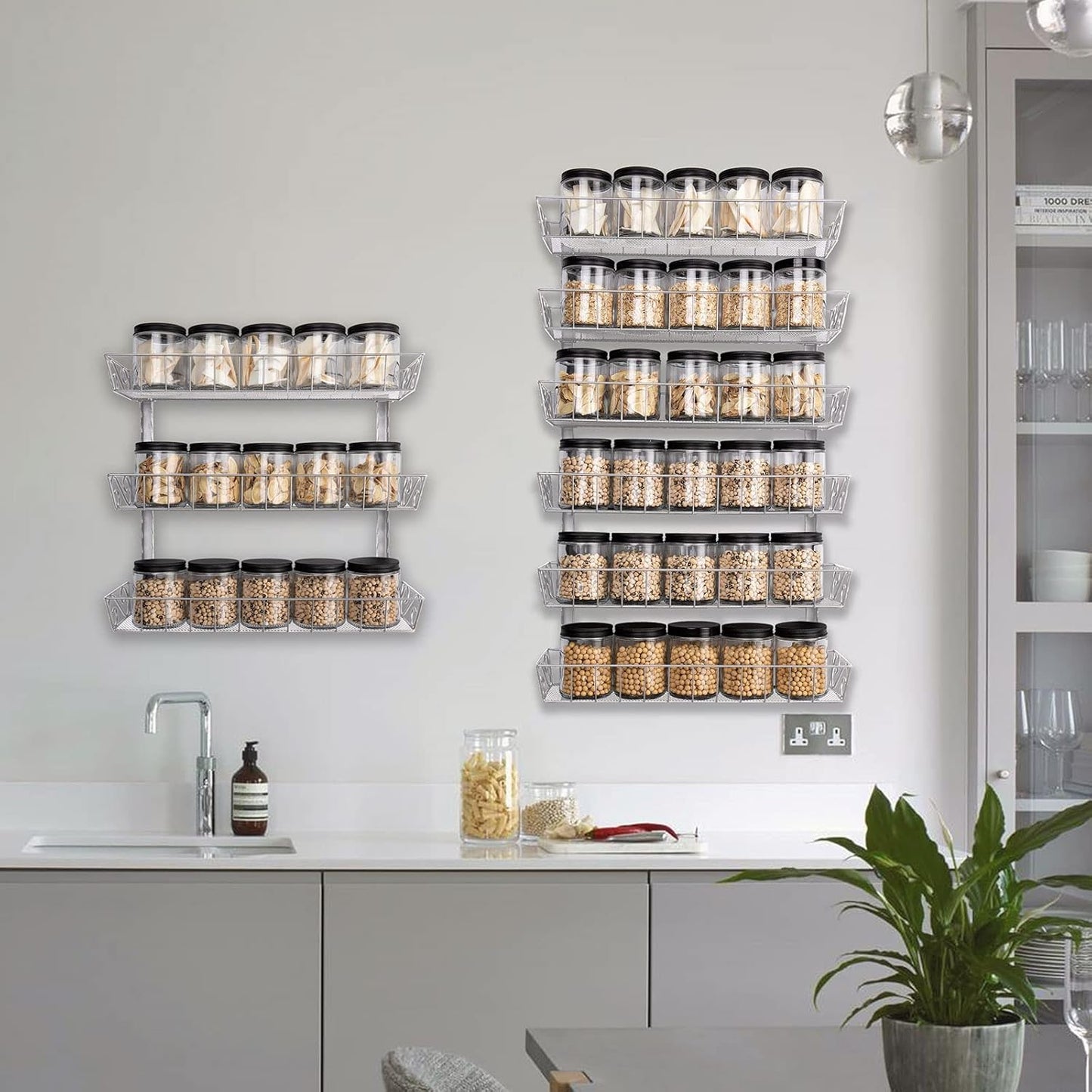 Wall Mount Spice Rack Organizer, 12-Tier Adjustable Dual-Use Shelf | Hanging Spice Rack Organizer, Kitchen Pantry Cabinet Storage Holder for Spices, Mason Jars, Bottles & Cans, Black