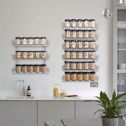 Wall Mount Spice Rack Organizer, 12-Tier Adjustable Dual-Use Shelf | Hanging Spice Rack Organizer, Kitchen Pantry Cabinet Storage Holder for Spices, Mason Jars, Bottles & Cans, Black