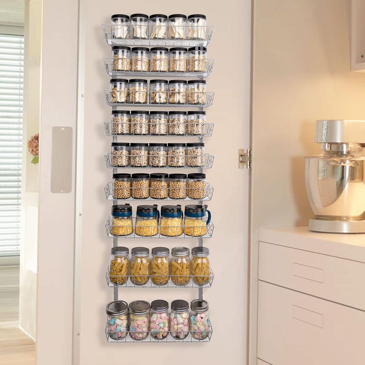 Wall Mount Spice Rack Organizer, 12-Tier Adjustable Dual-Use Shelf | Hanging Spice Rack Organizer, Kitchen Pantry Cabinet Storage Holder for Spices, Mason Jars, Bottles & Cans, Black
